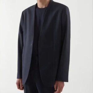 COS Collarless Felted Wool Casual Blazer in Navy